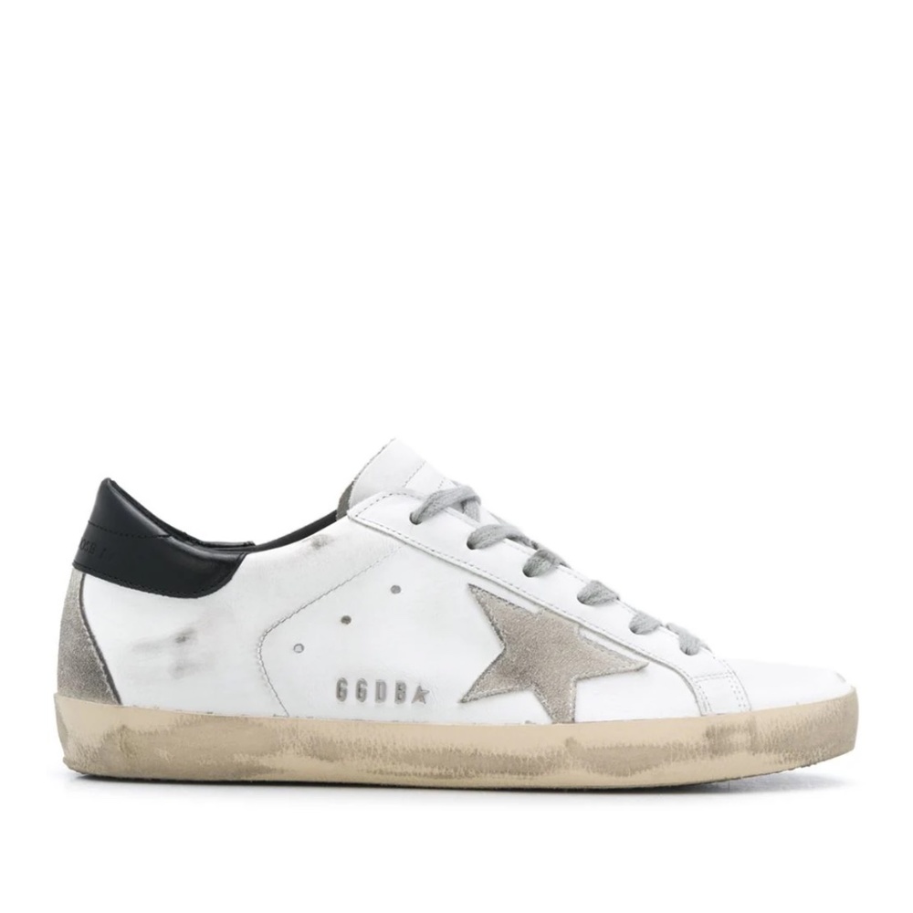 Golden Goose White Leather Sneakers with Grey Star and Black Heel - Picture 2 of 12